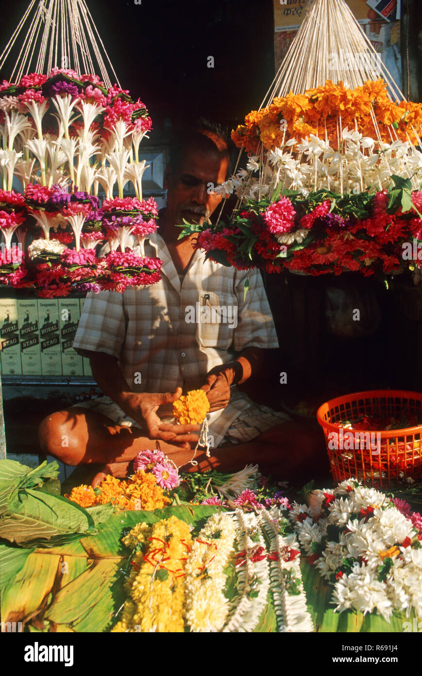 Flower vendor, India, Asia Stock Photo Alamy