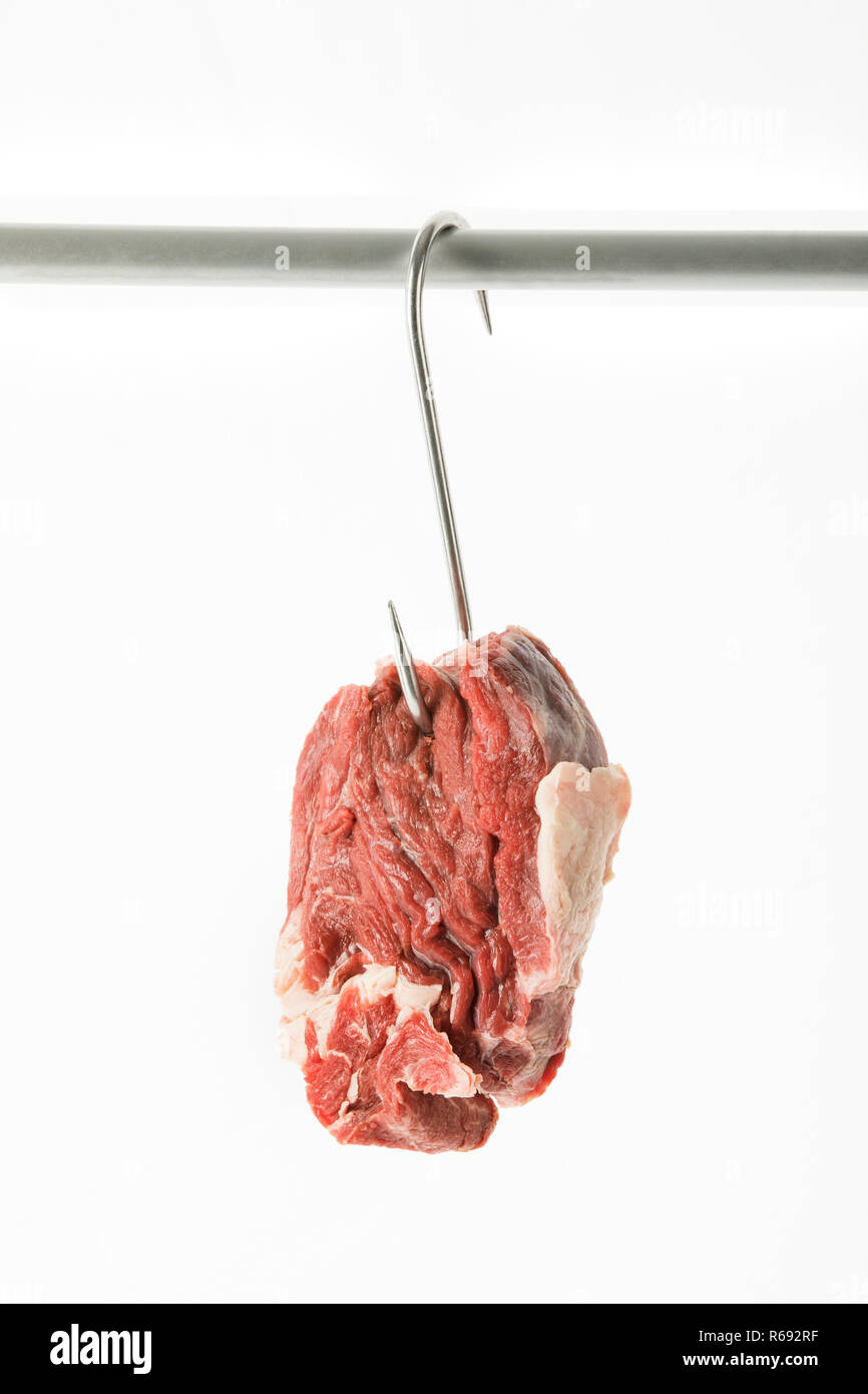Raw Piece Of Beef Meat On A Hook Stock Photo