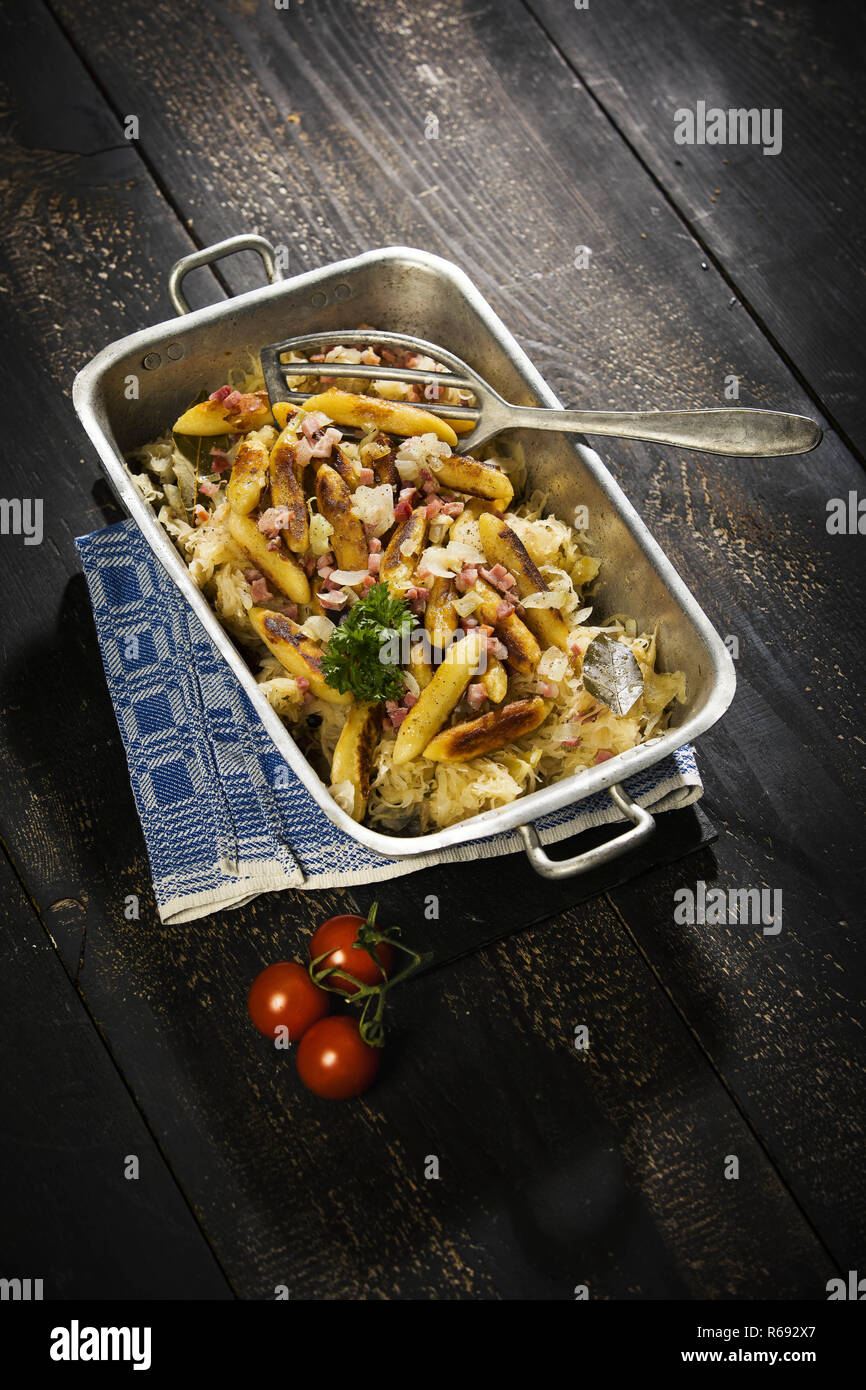 Dumplings With Sauerkraut And Bacon Stock Photo Alamy