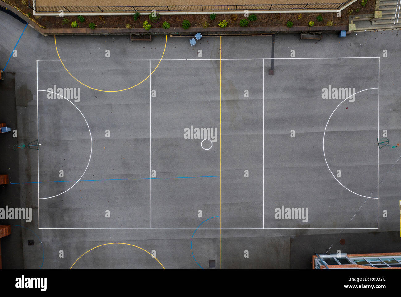 Aerial overhead view of an outdoor netball court Stock Photo