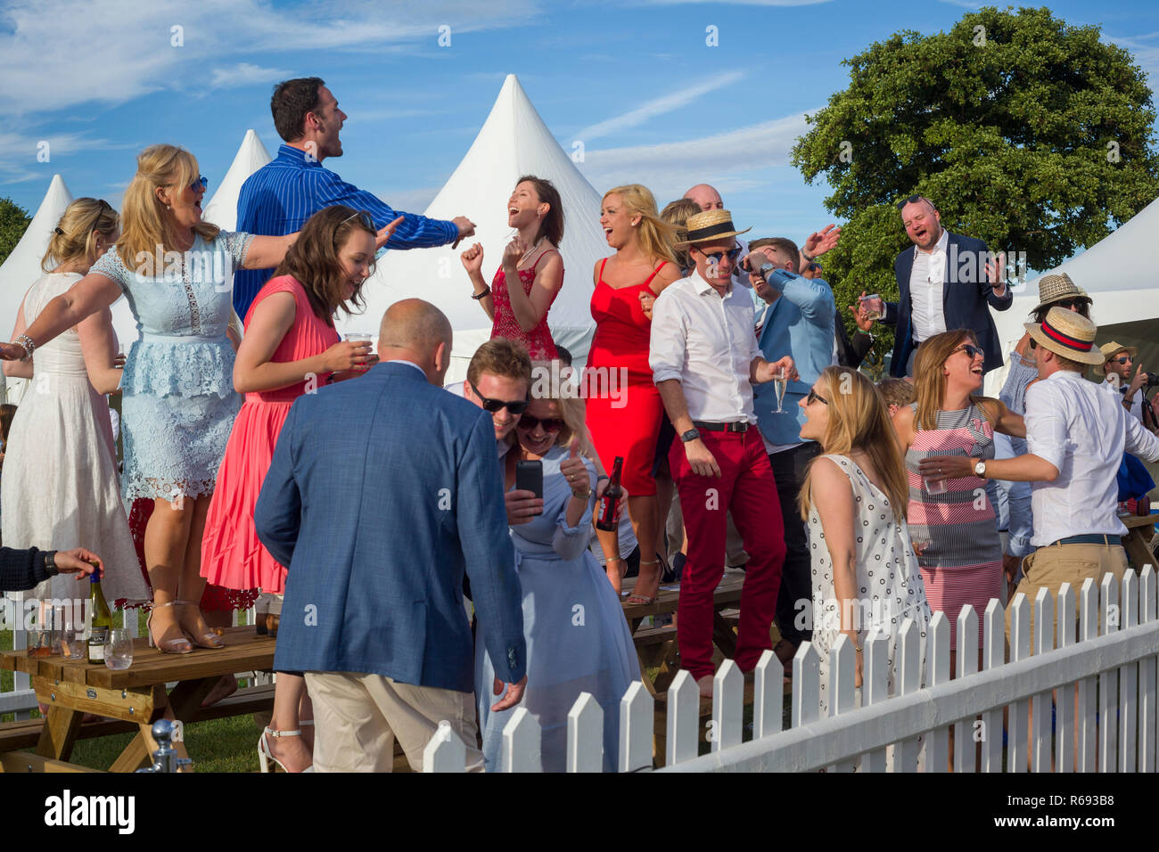 Partying by the river at Henley Royal Regatta Stock Photo