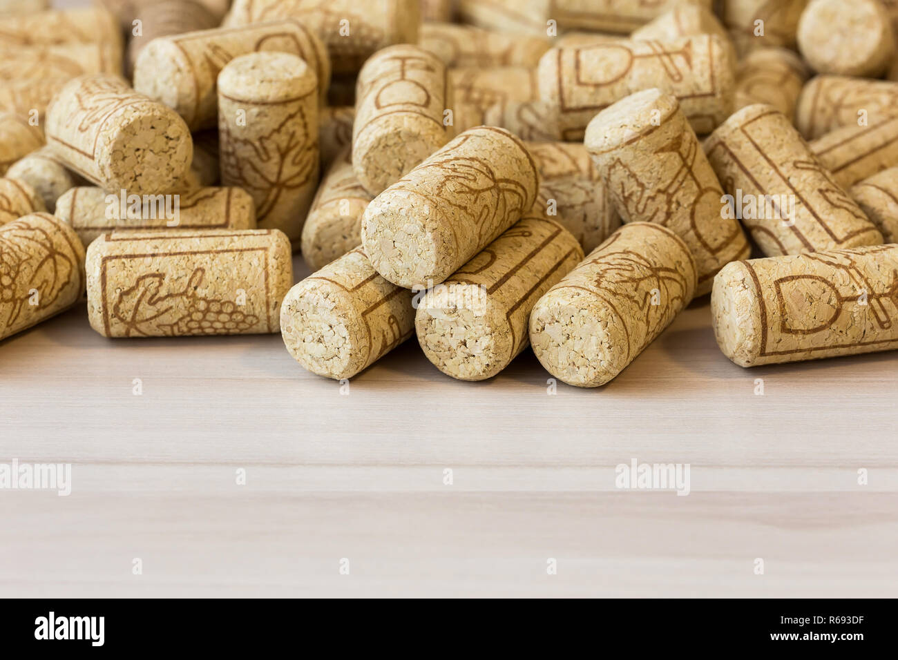 Wine cork on a light table closeup Stock Photo