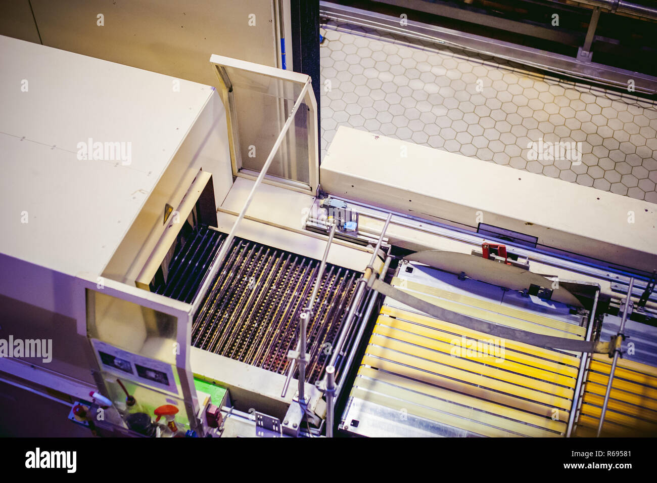 Beer production line. Equipment for the staged production and bottling of the finished product Stock Photo