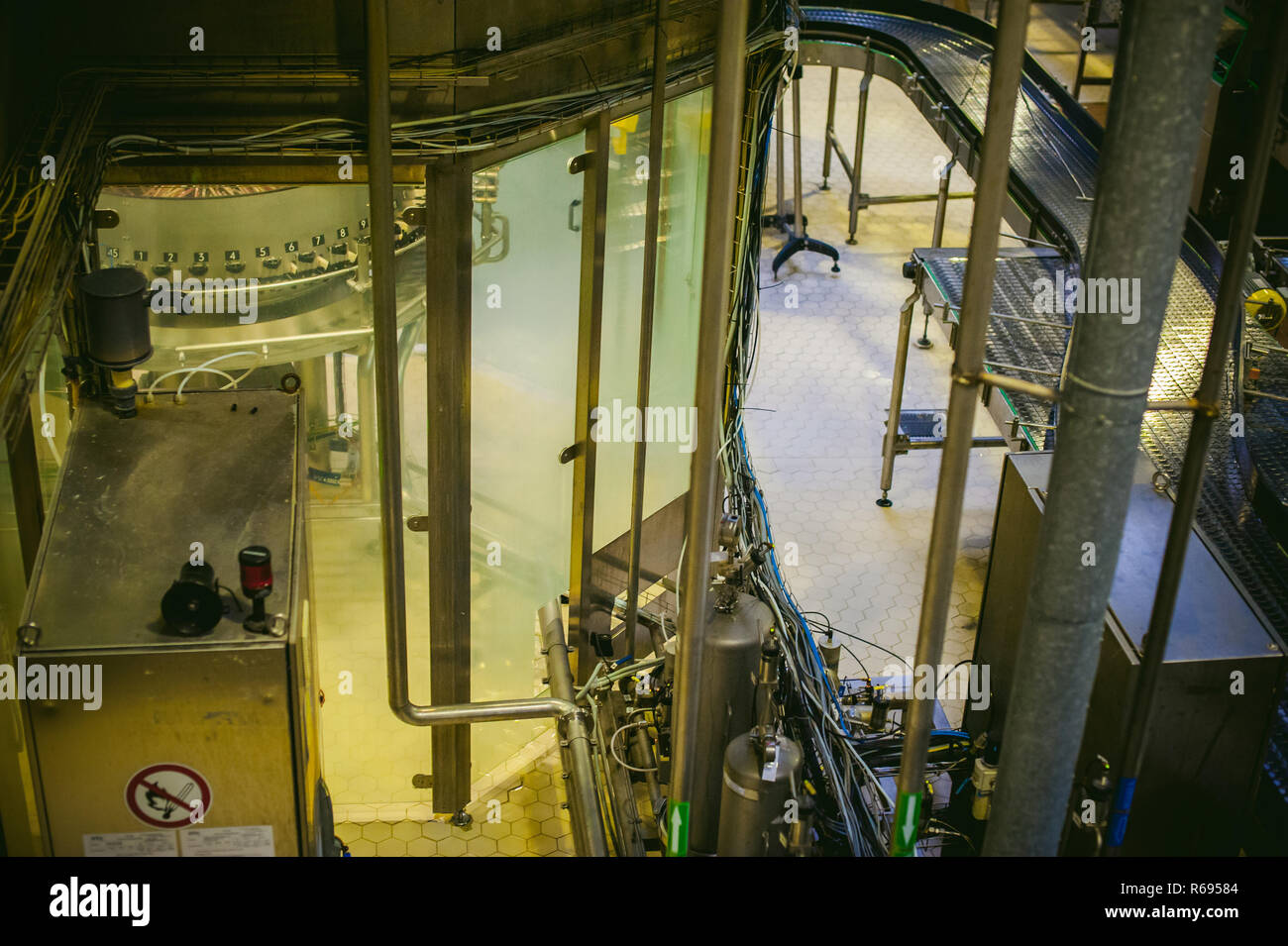 Beer production line. Equipment for the staged production and bottling of the finished product Stock Photo