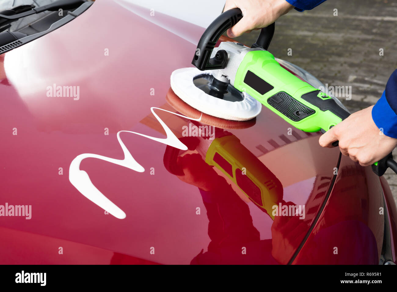 Person's Hand Polishing Car Hood Stock Photo Alamy
