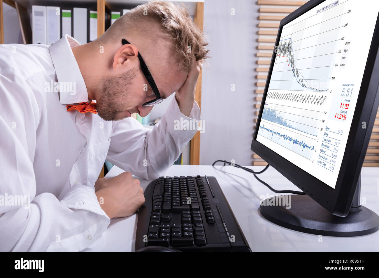 Stressed Business Man In Front Of Computer Stock Photo - Alamy