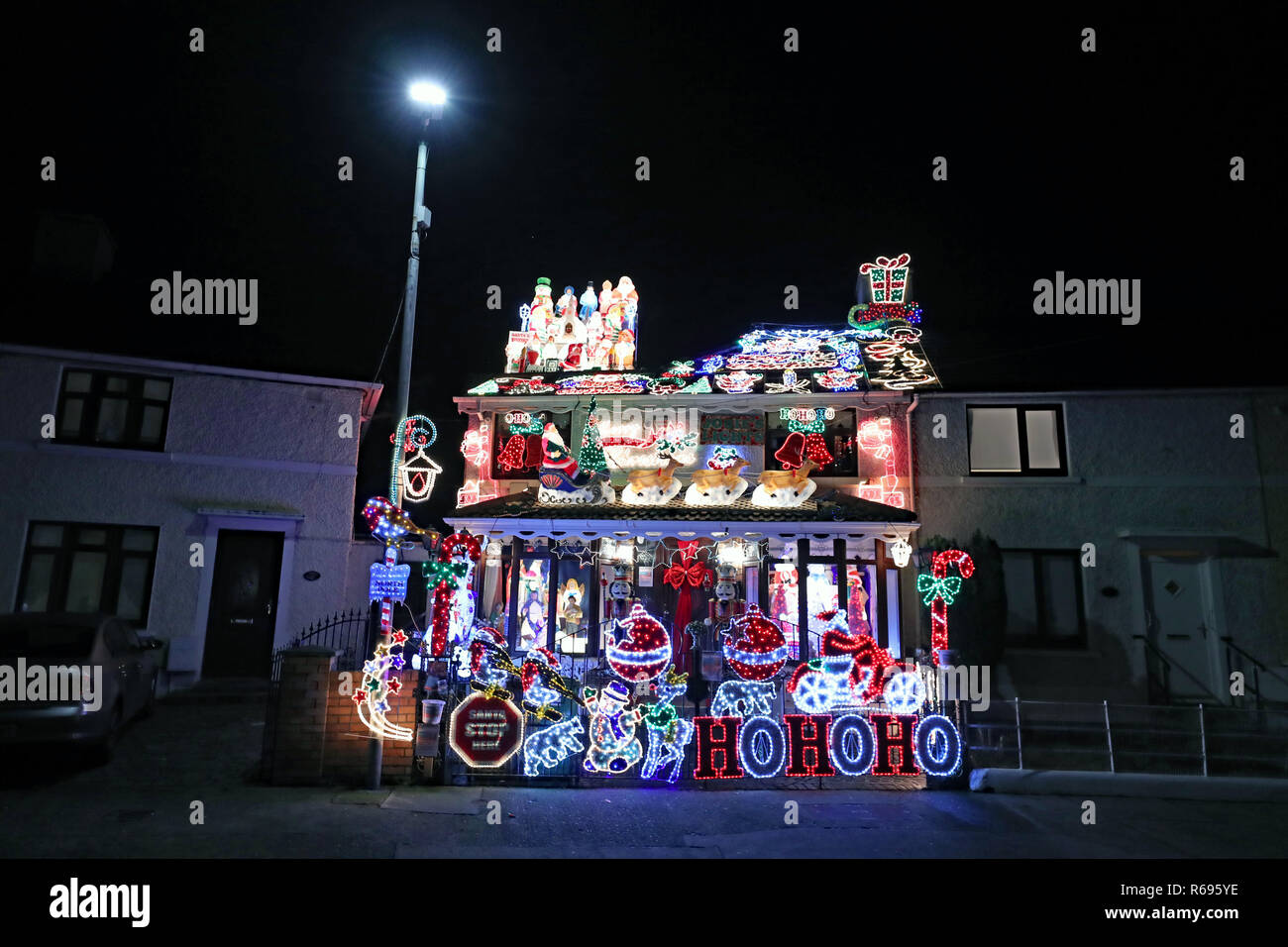 A house covered in Christmas Lights in the Crumlin area of Dublin Stock