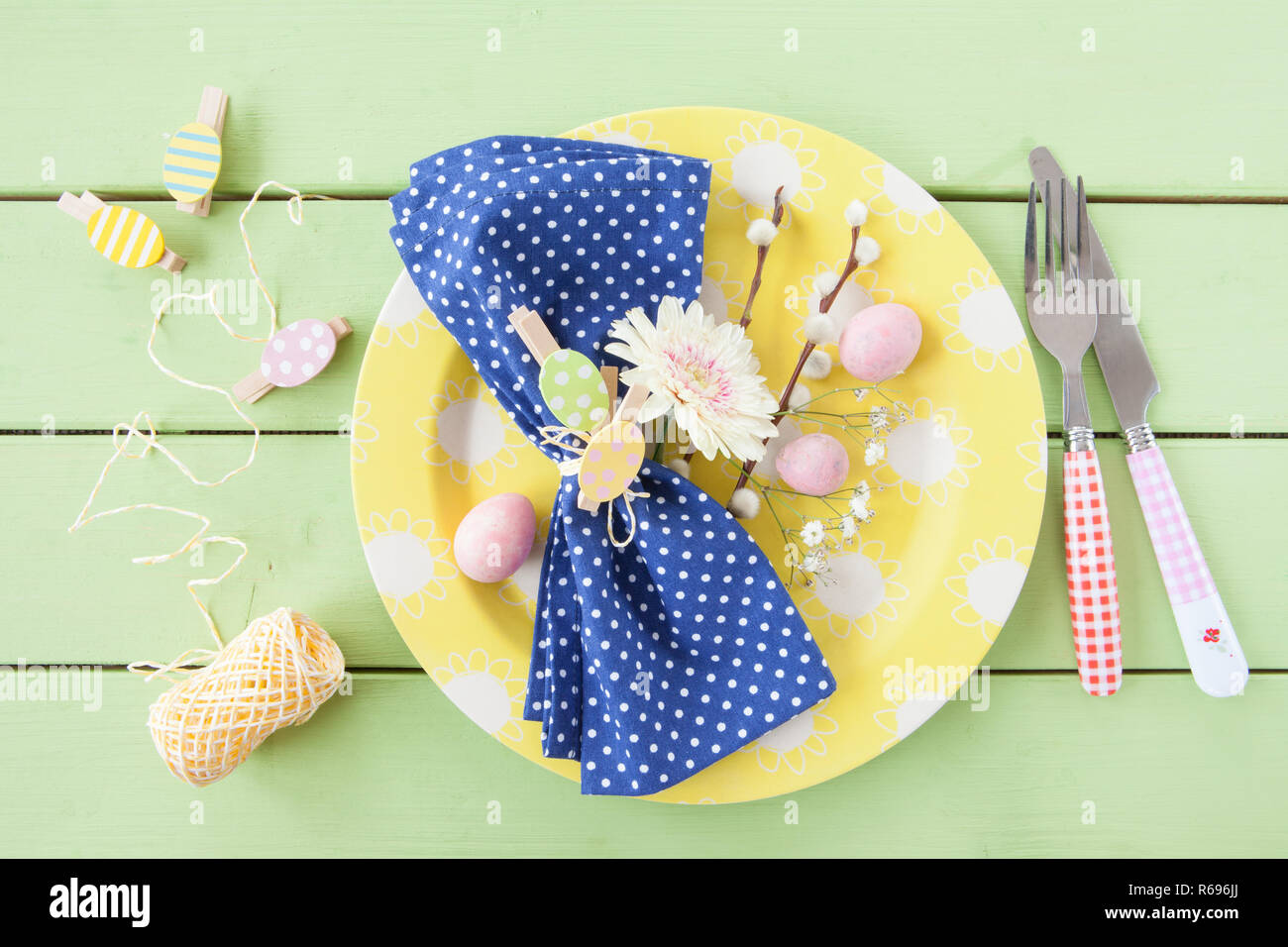 Colorful Easter Table Setting Stock Photo