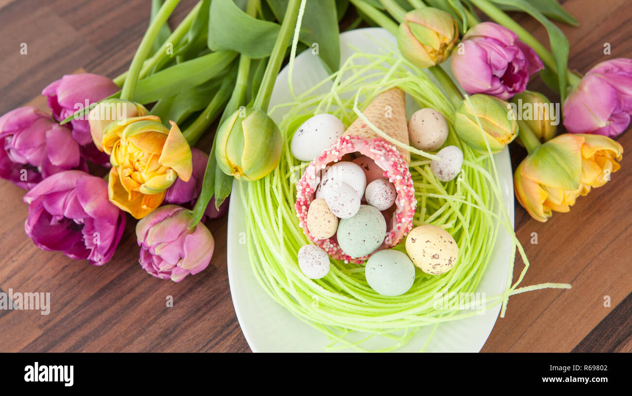 Easter Nest In Waffle Cone Stock Photo