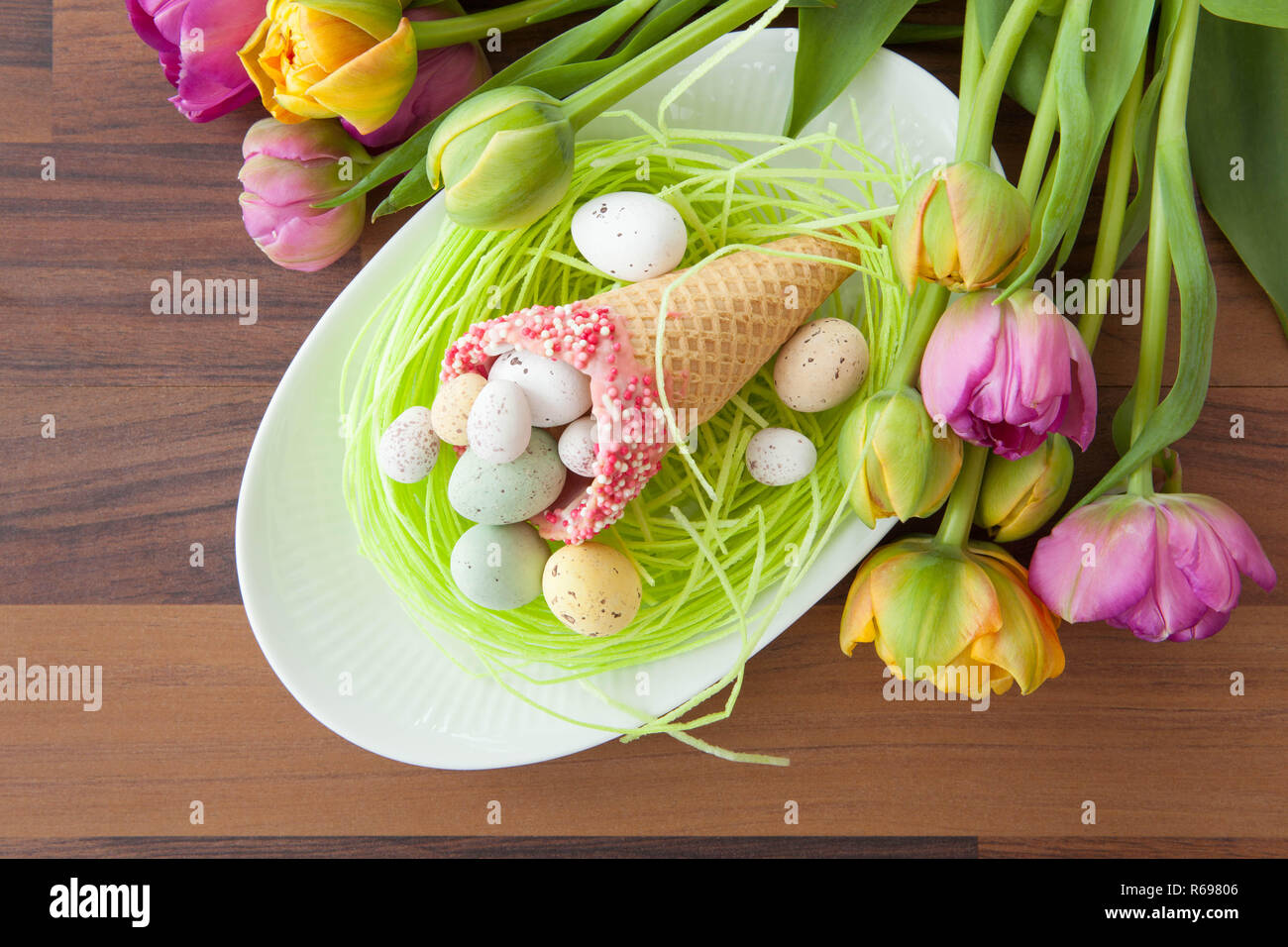 Easter Nest In Waffle Cone Stock Photo