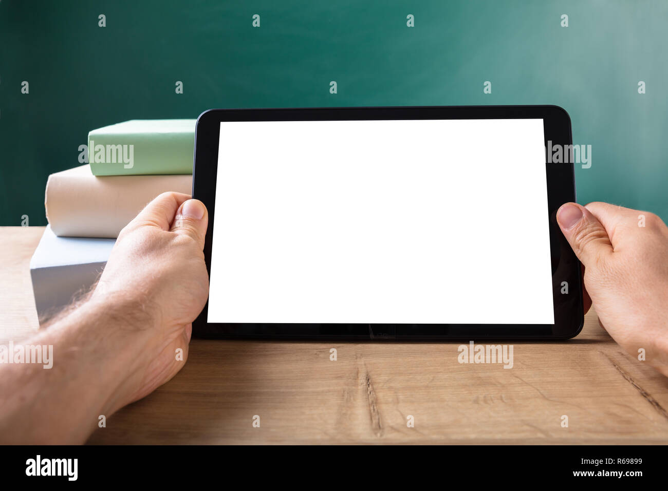 Human Hand With Digital Tablet Showing Blank White Screen Stock Photo ...