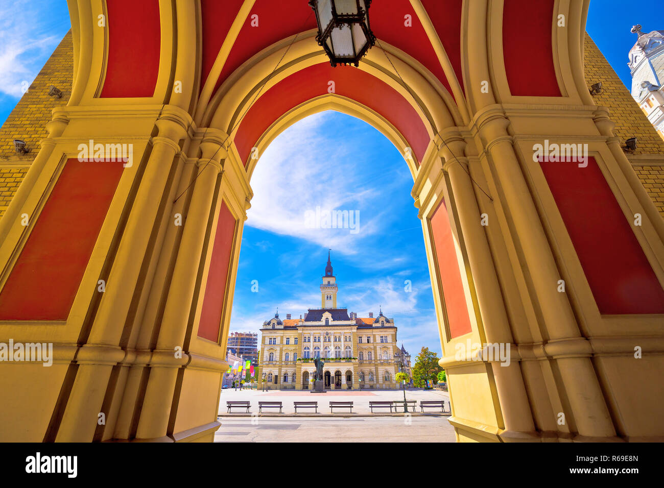 Freedom square in Novi Sad arches and architecture view, Vojvodina region of Serbia Stock Photo