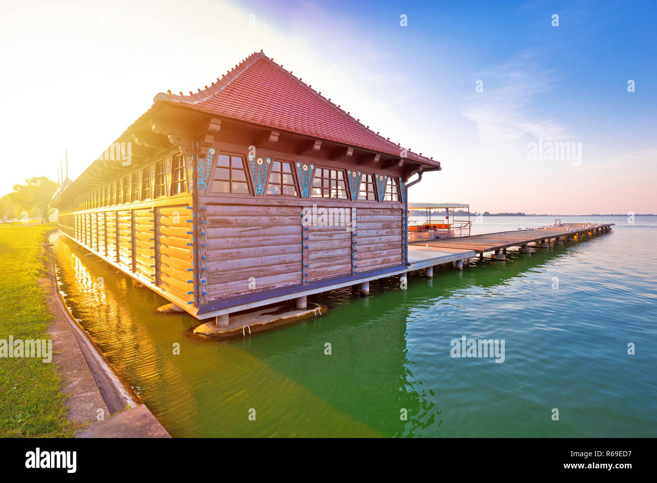 Sunrise at Palic lake wooden lady beach near serbian town of Subotica view,  Vojvodina region of Serbia Stock Photo - Alamy