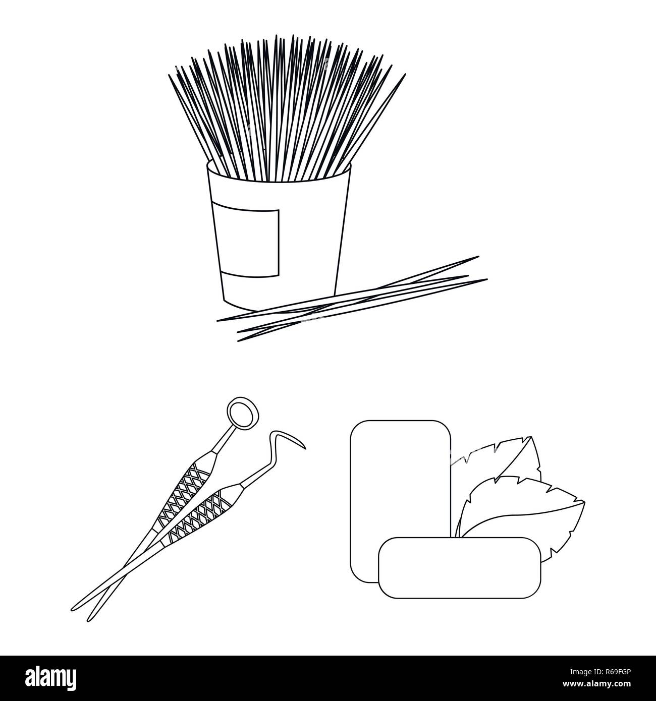 Dental care outline icons in set collection for design. Care of teeth ...