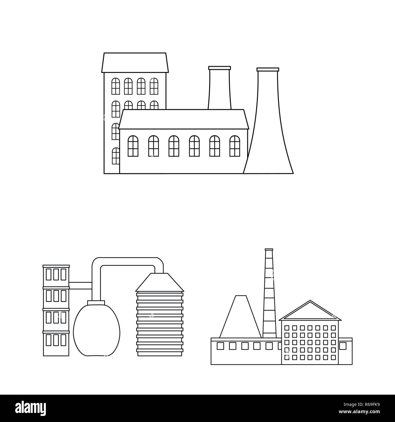 Factory and facilities outline icons in set collection for design ...