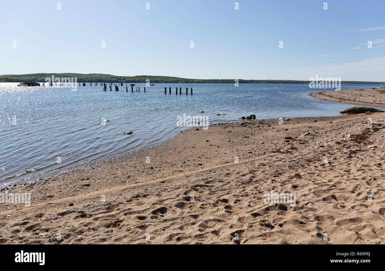 View Sandy Point Beach Park in Stockton Springs, Maine on a bright