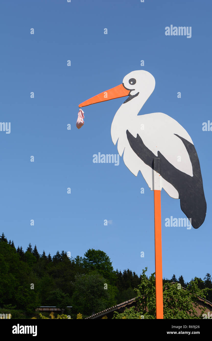 Storch holz mit baby,Neu Weissstorch,Klapperstorch mit BAby:/&