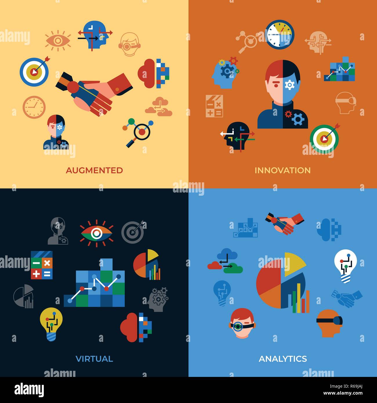 Digital vector augmented analytics and innovation technology icons set ...