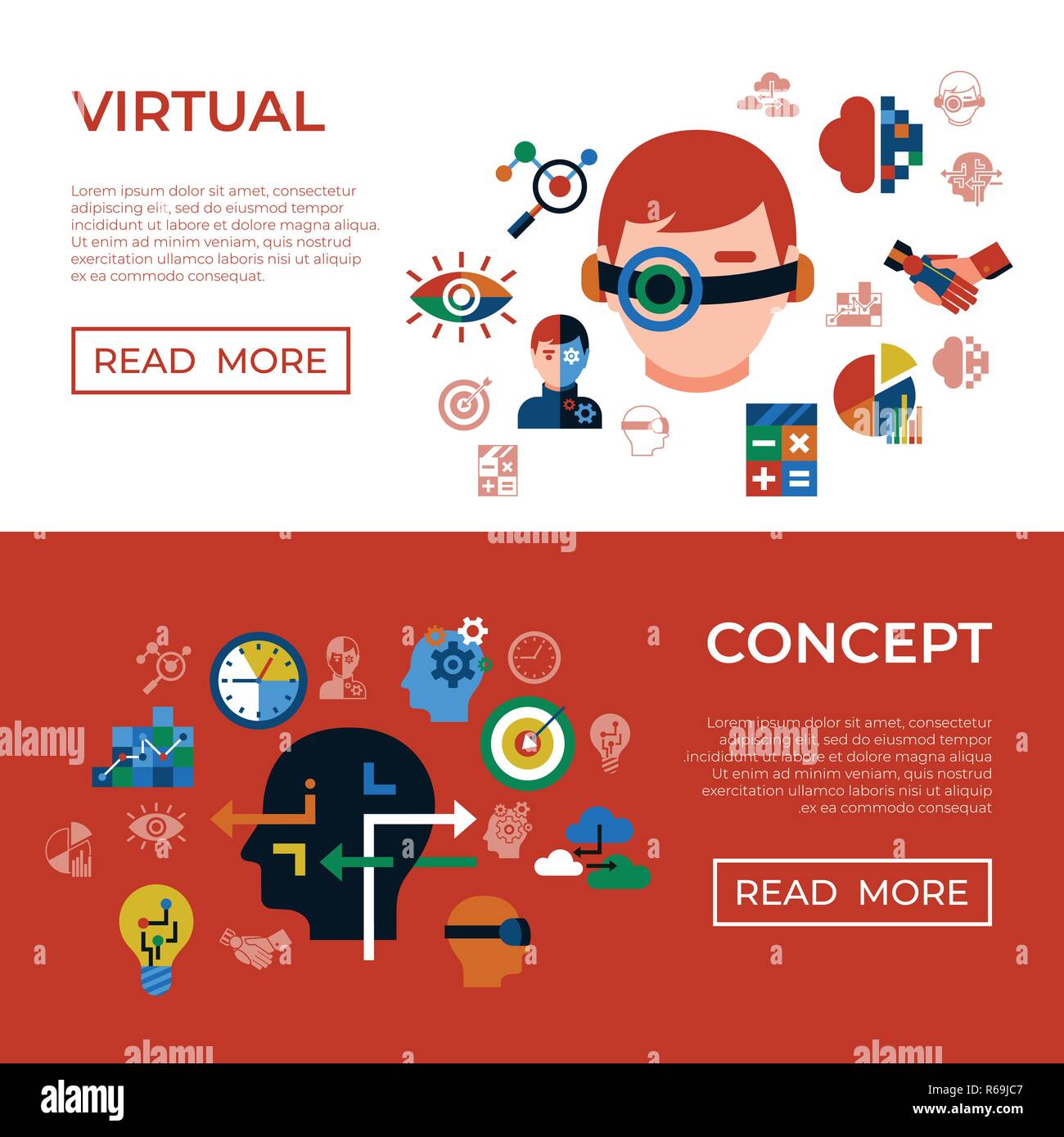 Digital vector augmented analytics and innovation technology icons set infographics Stock Vector