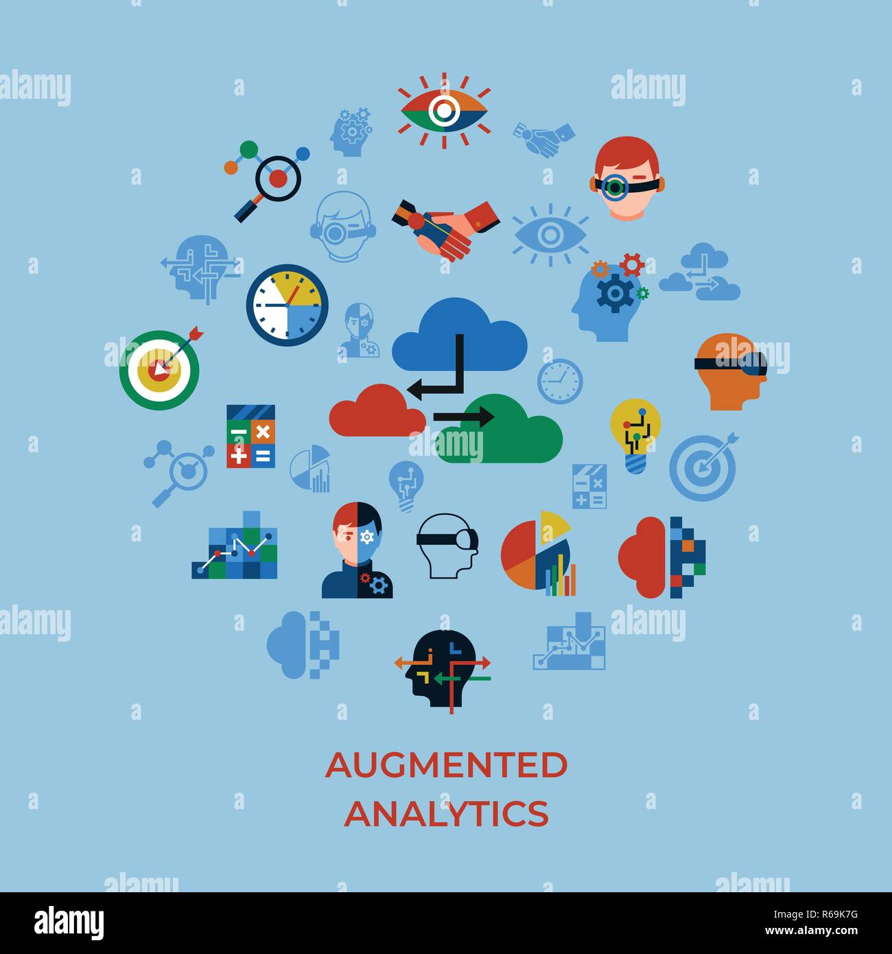 Digital vector augmented analytics and innovation technology icons set ...