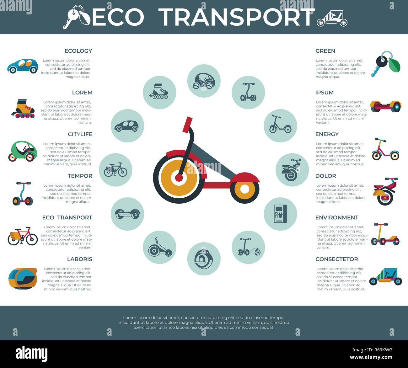 Digital vector eco green transport technology icons set infographics ...