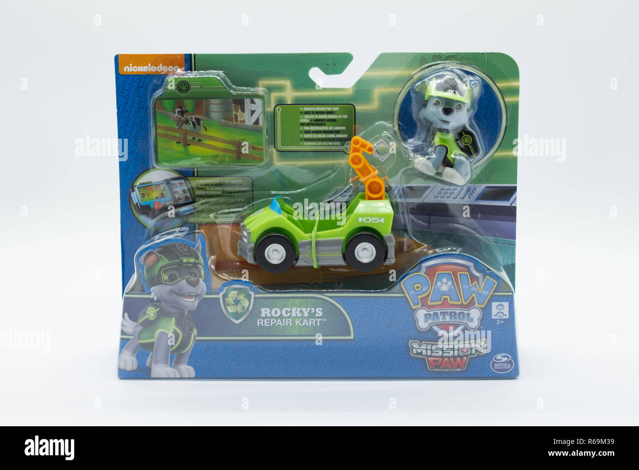 Largs, Scotland, UK - November 29, 2018: Nickelodeon branded Paw Patrol child's Toy in partially recyclable packaging in line with UK initiatives Stock Photo