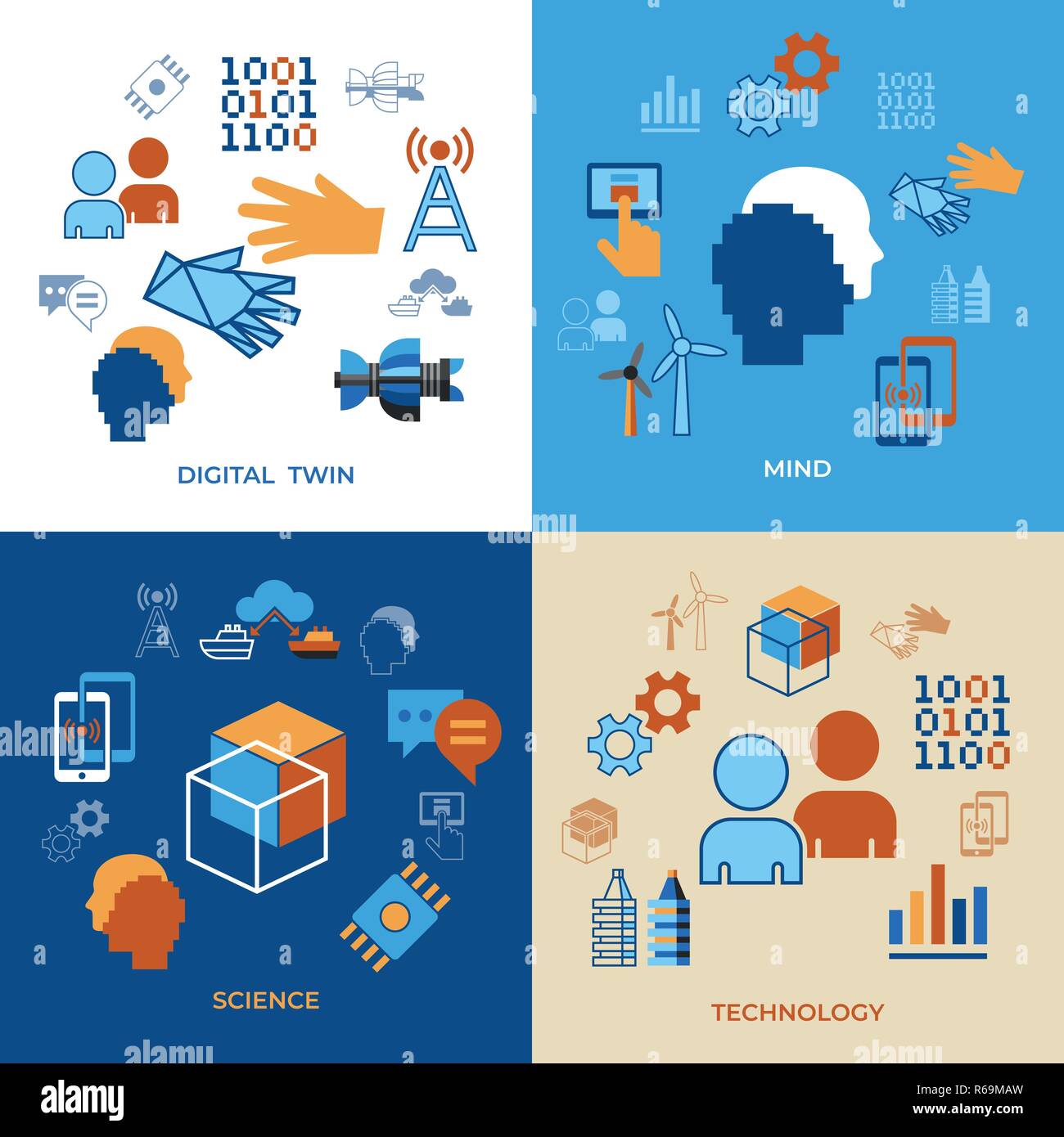 Digital vector digital tween assistant technology icons set infographics Stock Vector