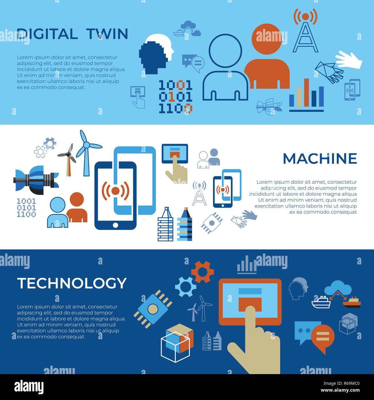 Digital vector digital tween assistant technology icons set infographics Stock Vector