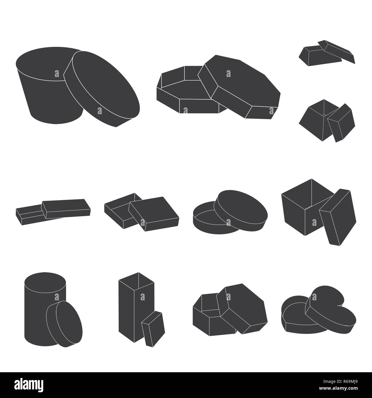Different boxes black icons in set collection for design.Packing box