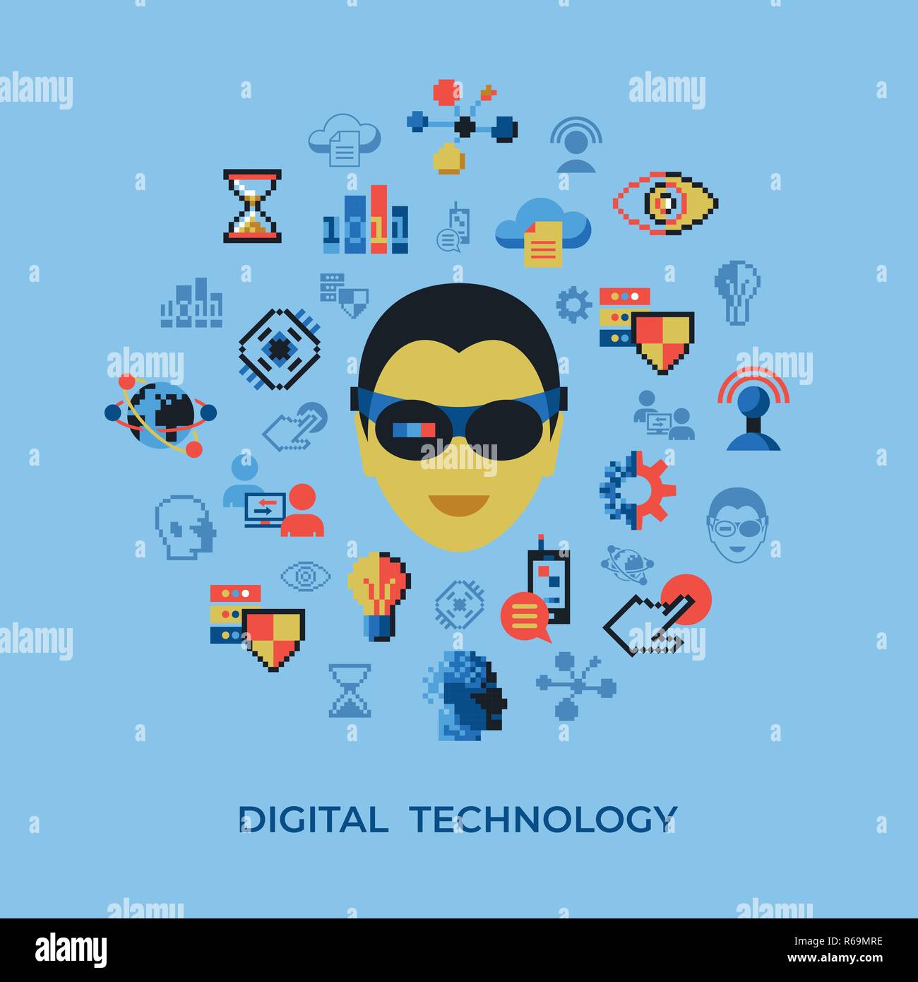 Digital vector pixel art digital technology and network icons set ...
