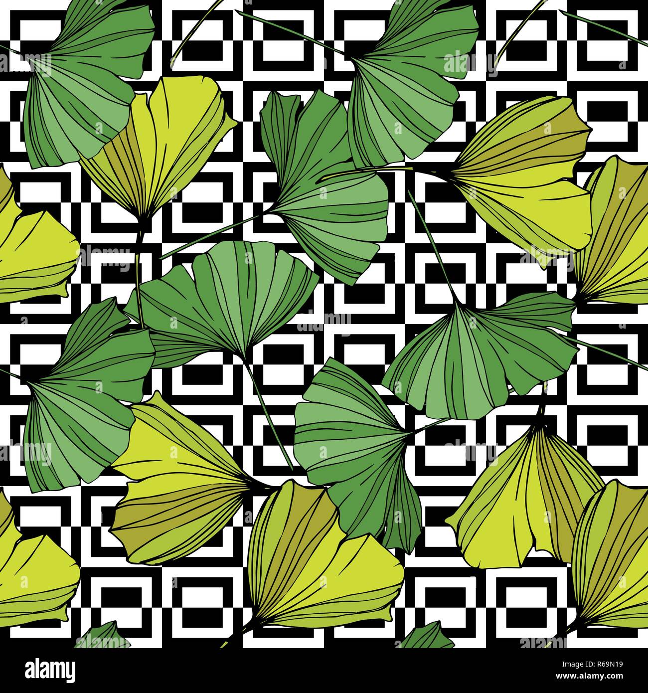 Vector. Green ginkgo leaf. Seamless background pattern. Fabric