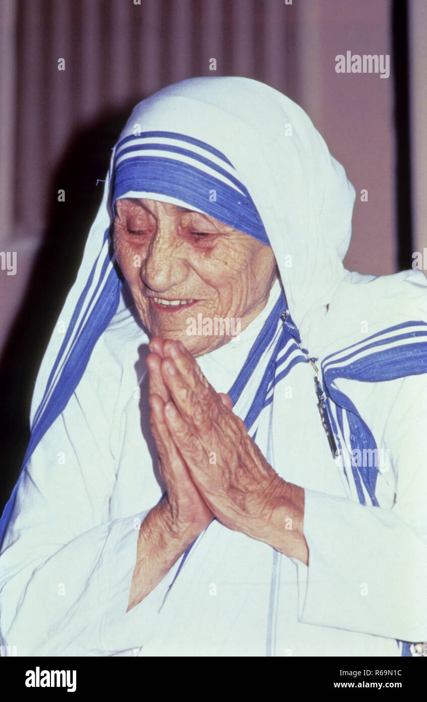 Mary Teresa Bojaxhiu known as Mother Teresa and honored in the Roman Catholic Church as Saint Teresa of Calcutta was an Albanian Indian Roman Catholic nun and missionary. Stock Photo