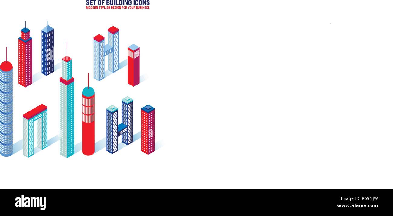 Set of isometric building icons 3D Architecture Vector illustration ...