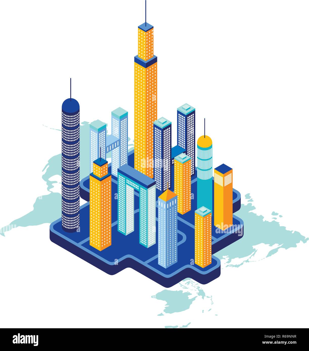 Isometric City buildings and architecture Cityscape Vector illustration ...