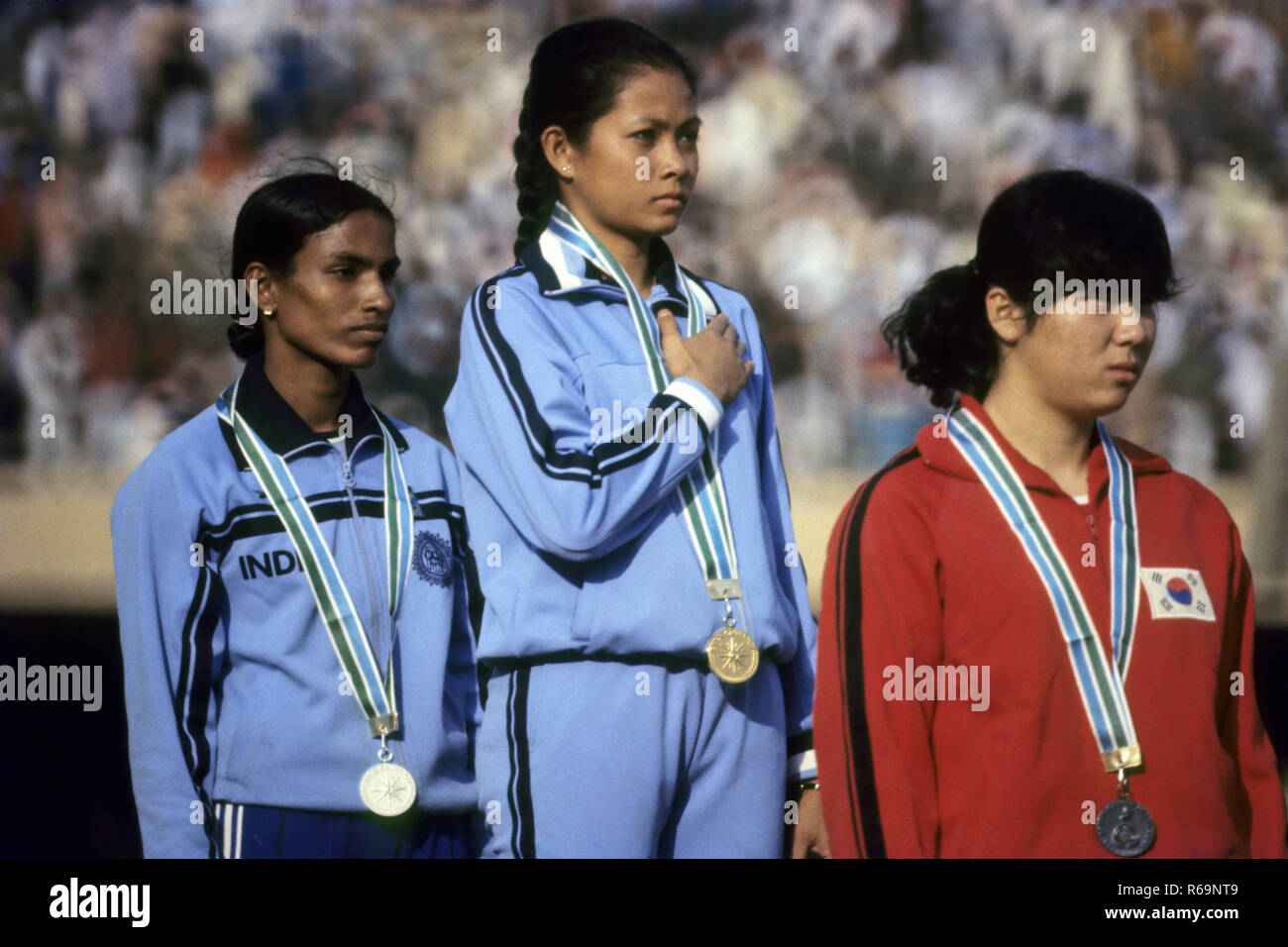 P. T. Usha second in running, prize distribution ceremony, India Stock Photo