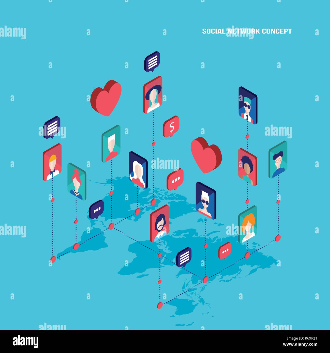 Social network concept Modern flat isometric design Vector illustration