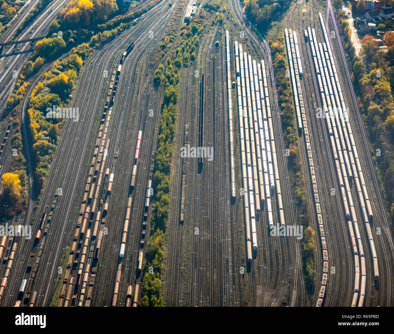 Aerial view, Hamm freight station, wagon sidings, marshalling yard, Hamm, Ruhr area, North Rhine-Westphalia, Germany Stock Photo