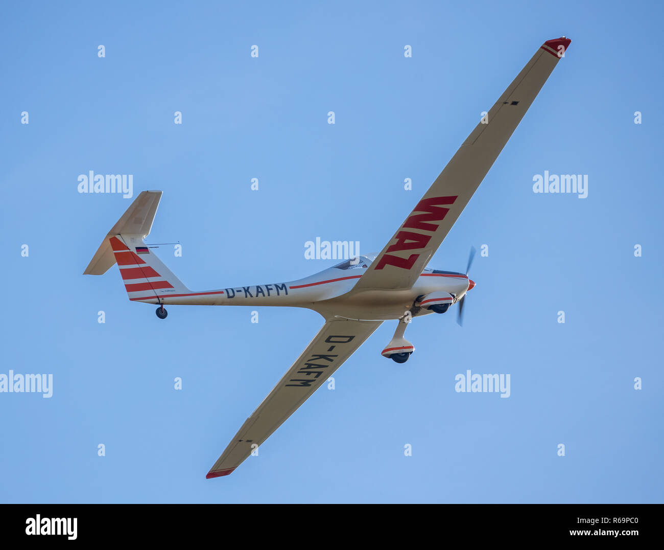 Aerial view, motor glider Dimona H36, touring motor glider, sports aircraft, small aircraft, North Rhine-Westphalia, Germany Stock Photo