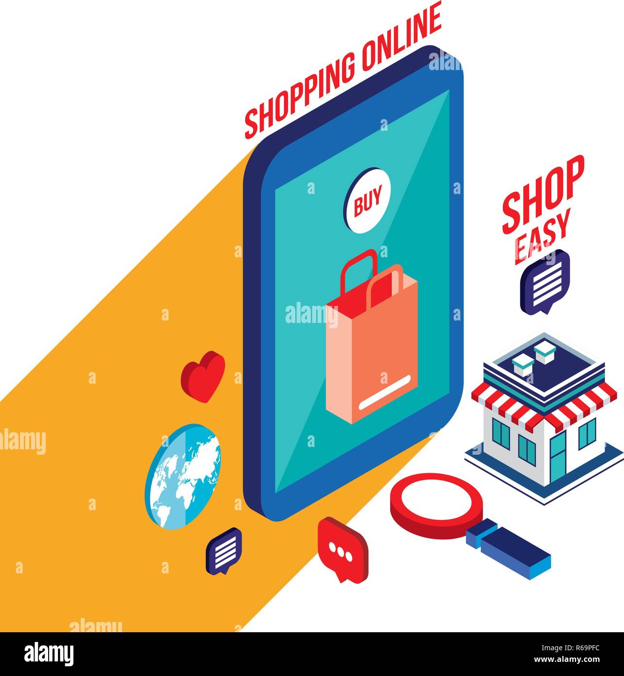 Flat 3d isometric design concept Shopping and e-commerce Vector ...