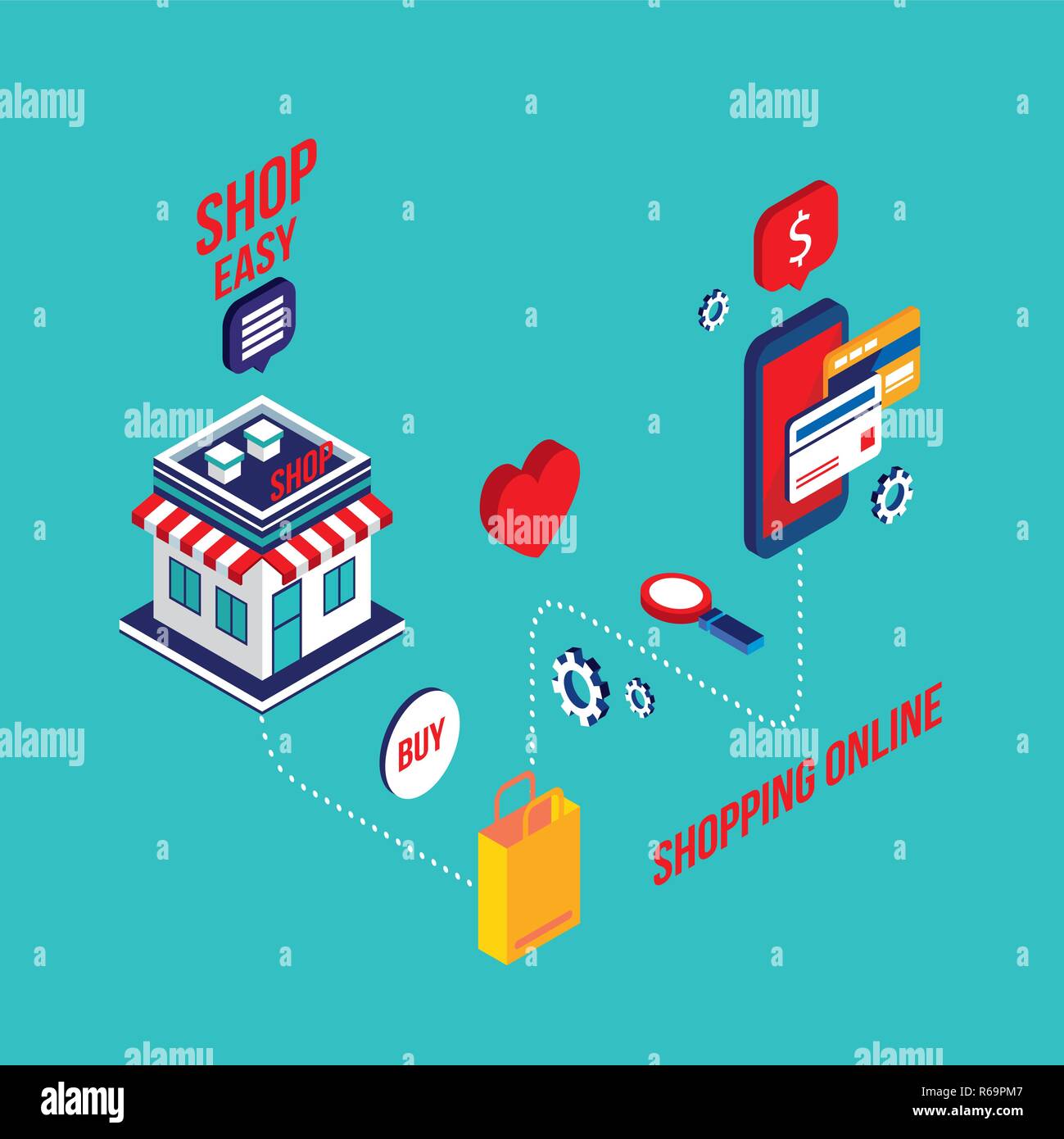 Flat 3d isometric modern design Mobile payment Online shopping and e ...