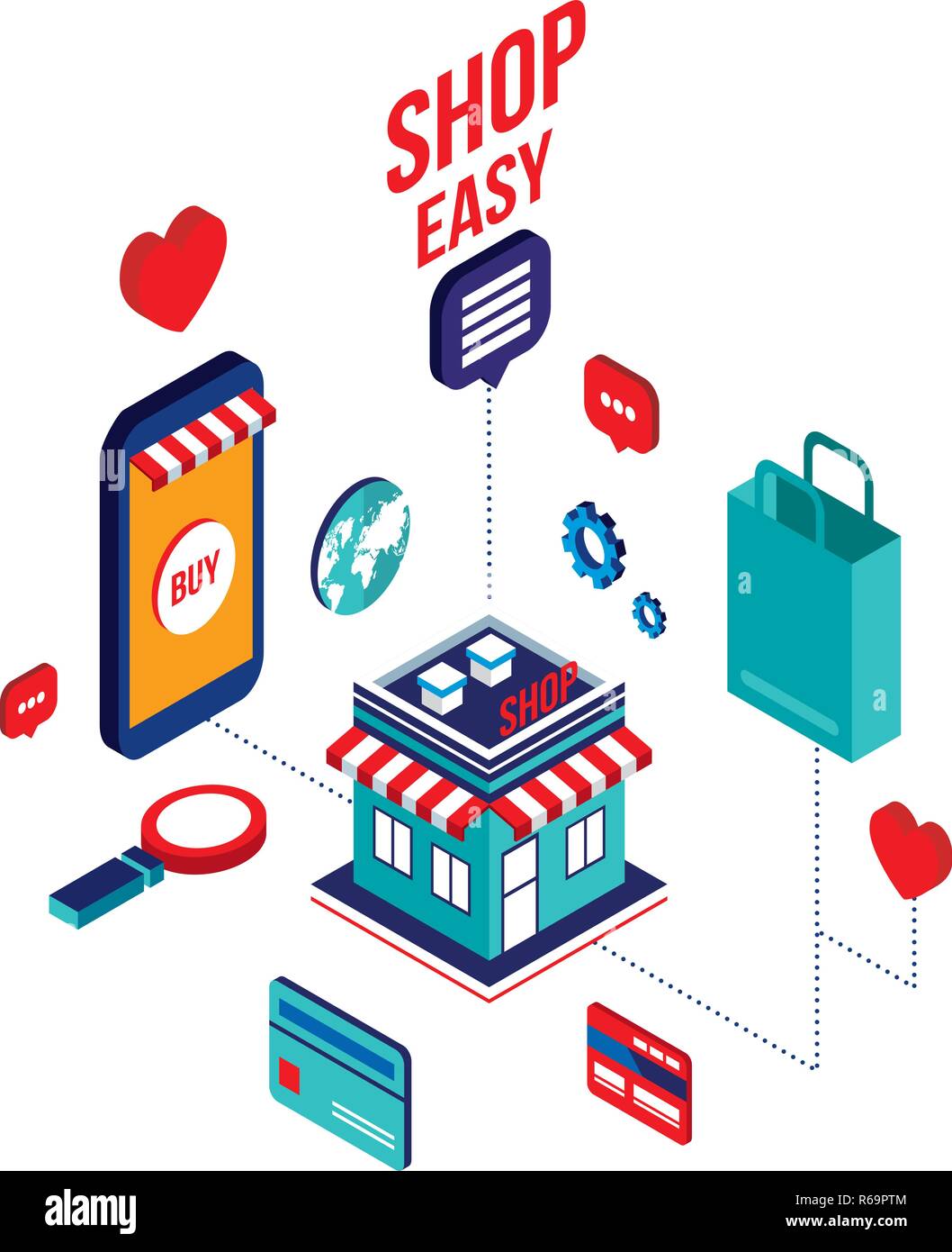 Flat 3d isometric modern design Mobile payment Online shopping and e ...