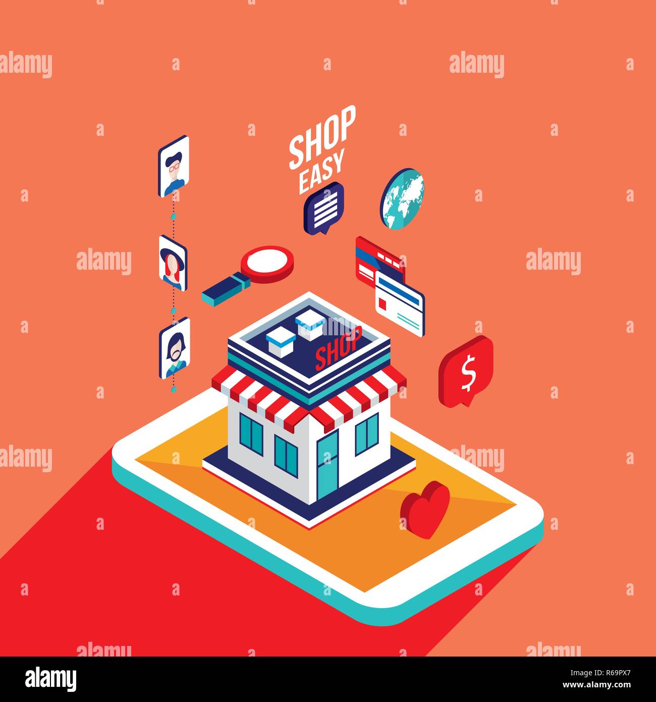 Flat 3d isometric modern design Mobile payment Online shopping and e-commerce concept Stock Vector