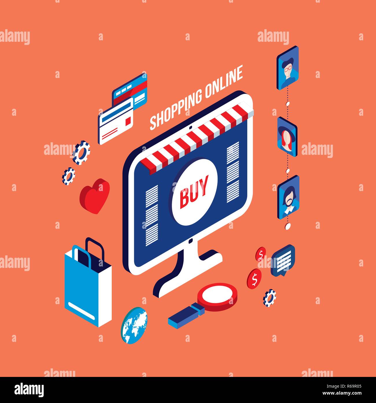 Flat 3d isometric modern design Shopping online Successful business e ...