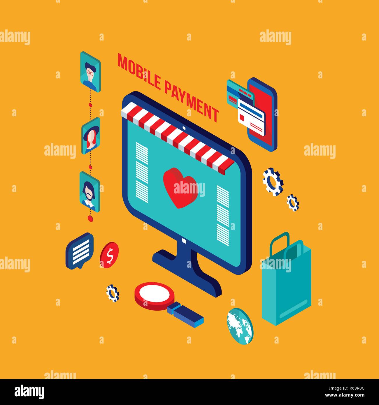 Flat 3d isometric modern design Shopping online Successful business e ...