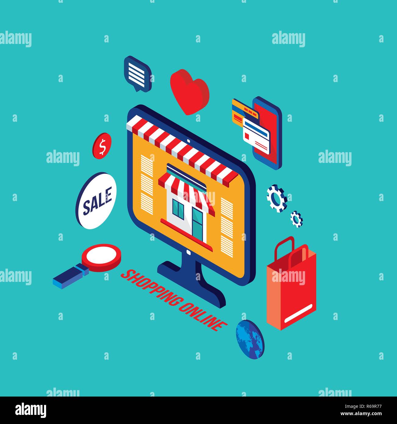 Flat 3d isometric modern design Shopping online Successful business e ...