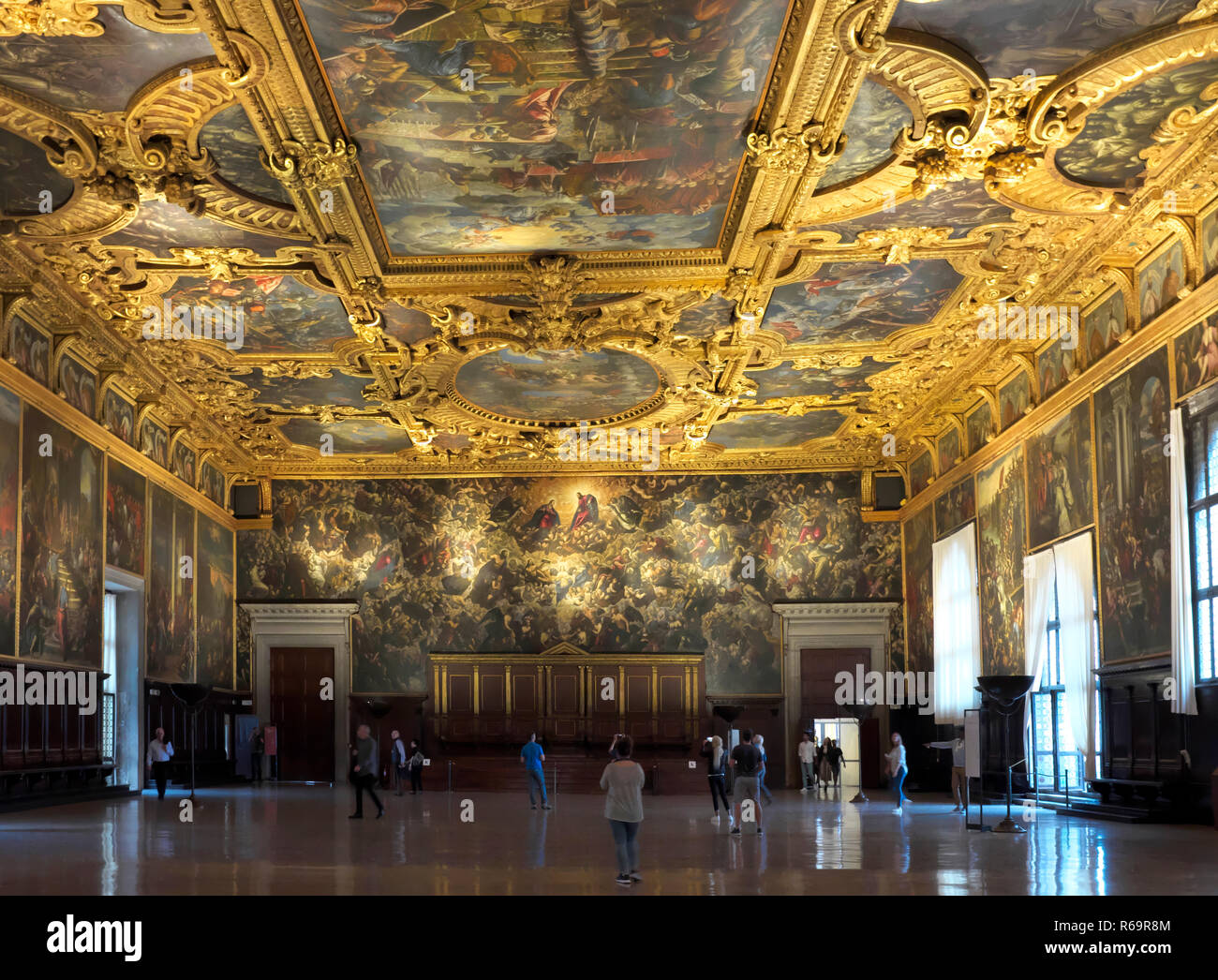 Great Hall, Doge's Palace, Palazzo Ducale, Piazza San Marco, Venice, Veneto, Italy Stock Photo