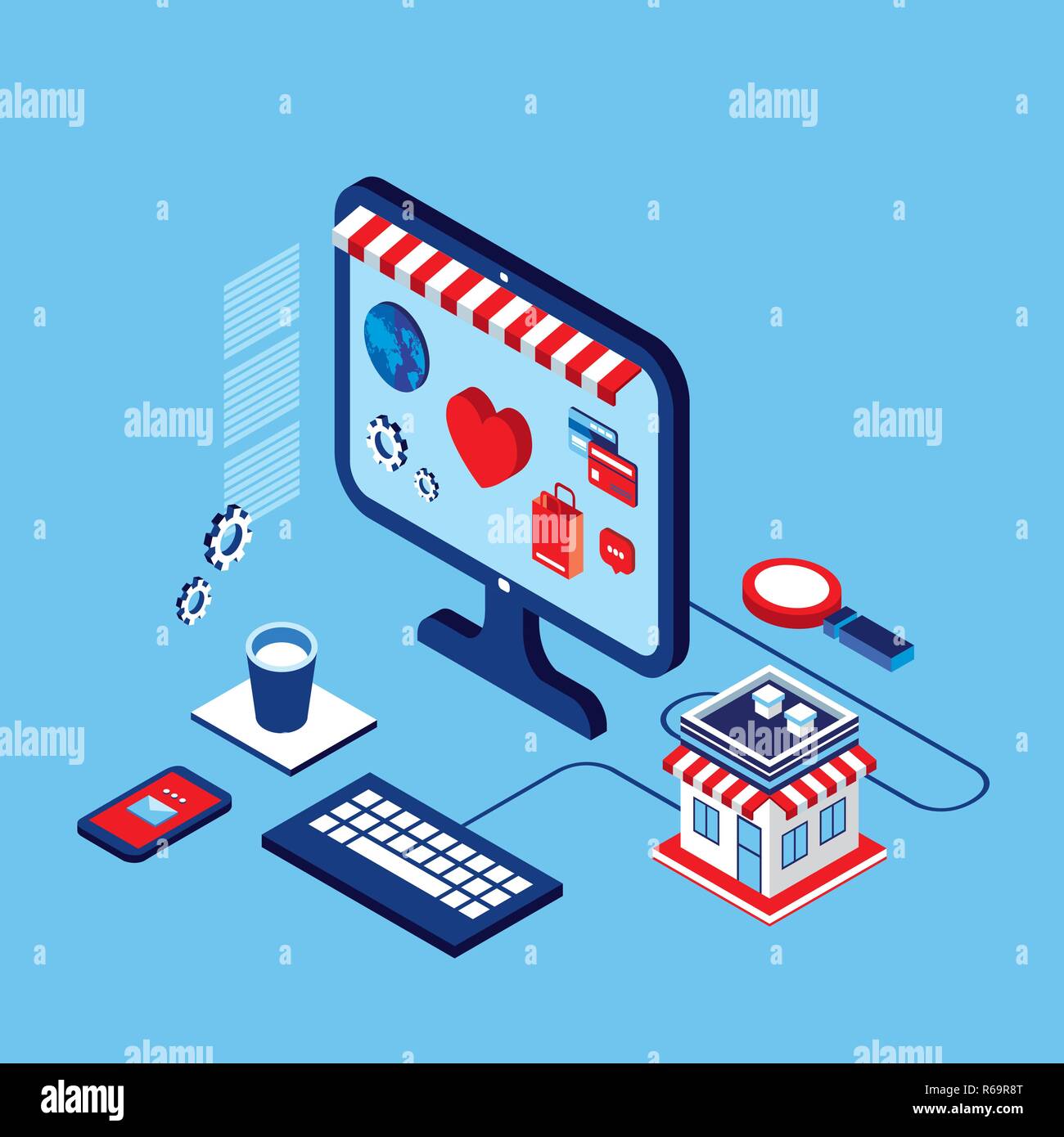 Flat 3d isometric modern design Shopping online Successful business e ...
