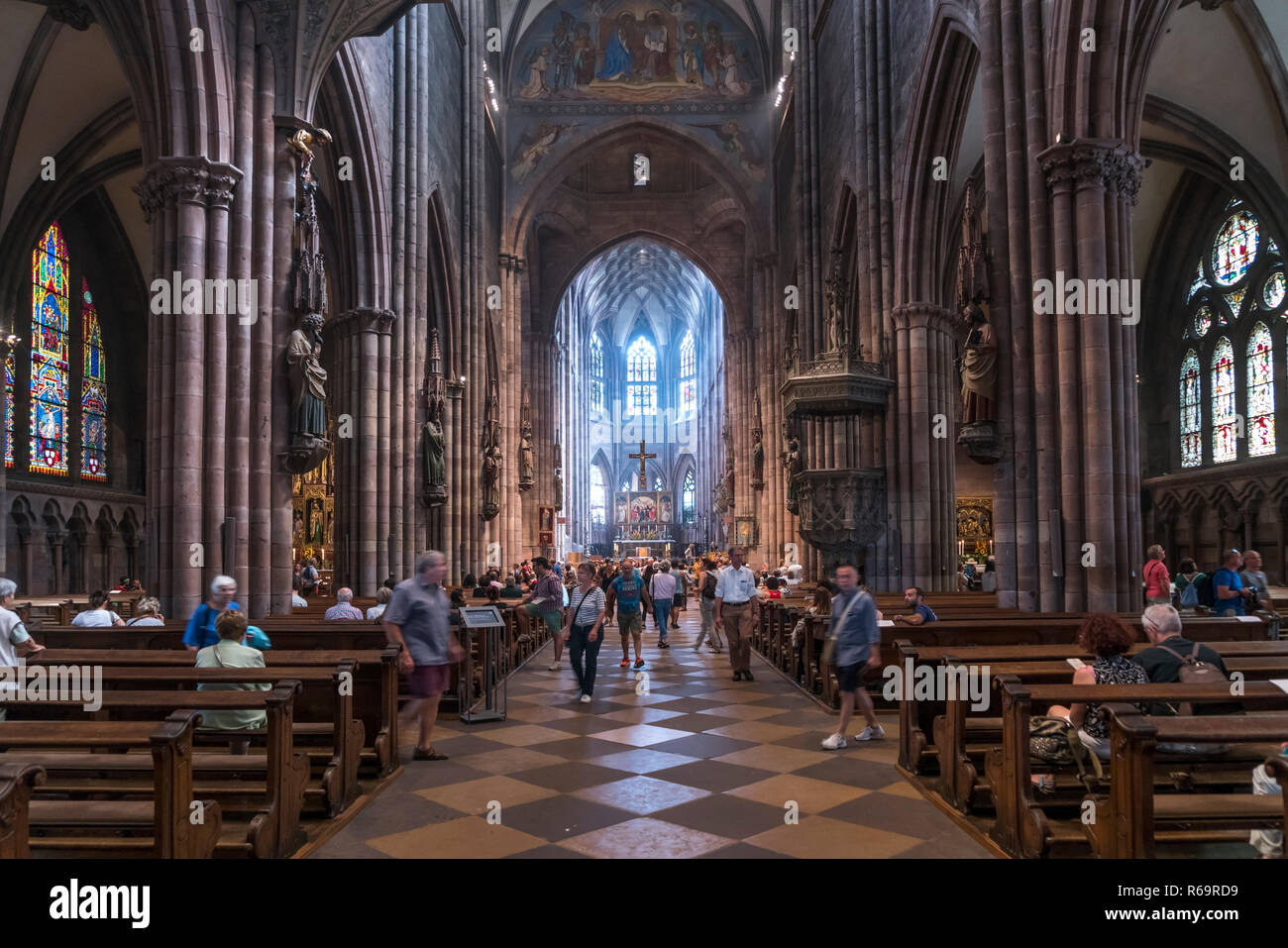 Interior of the Freiburg Cathedral, Freiburg im Breisgau, Black Forest, Baden-Württemberg, Germany Stock Photo