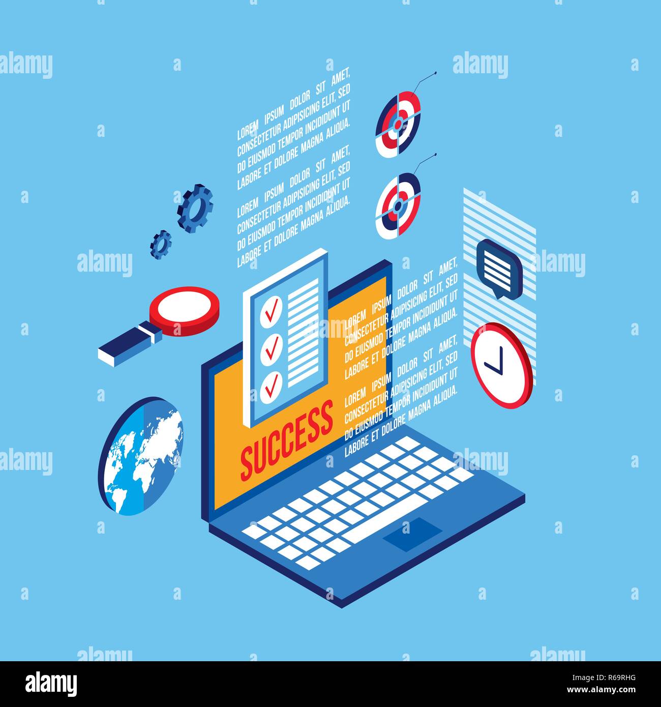 Workplace isometric elements set Successful business concept Vector illustration Stock Vector
