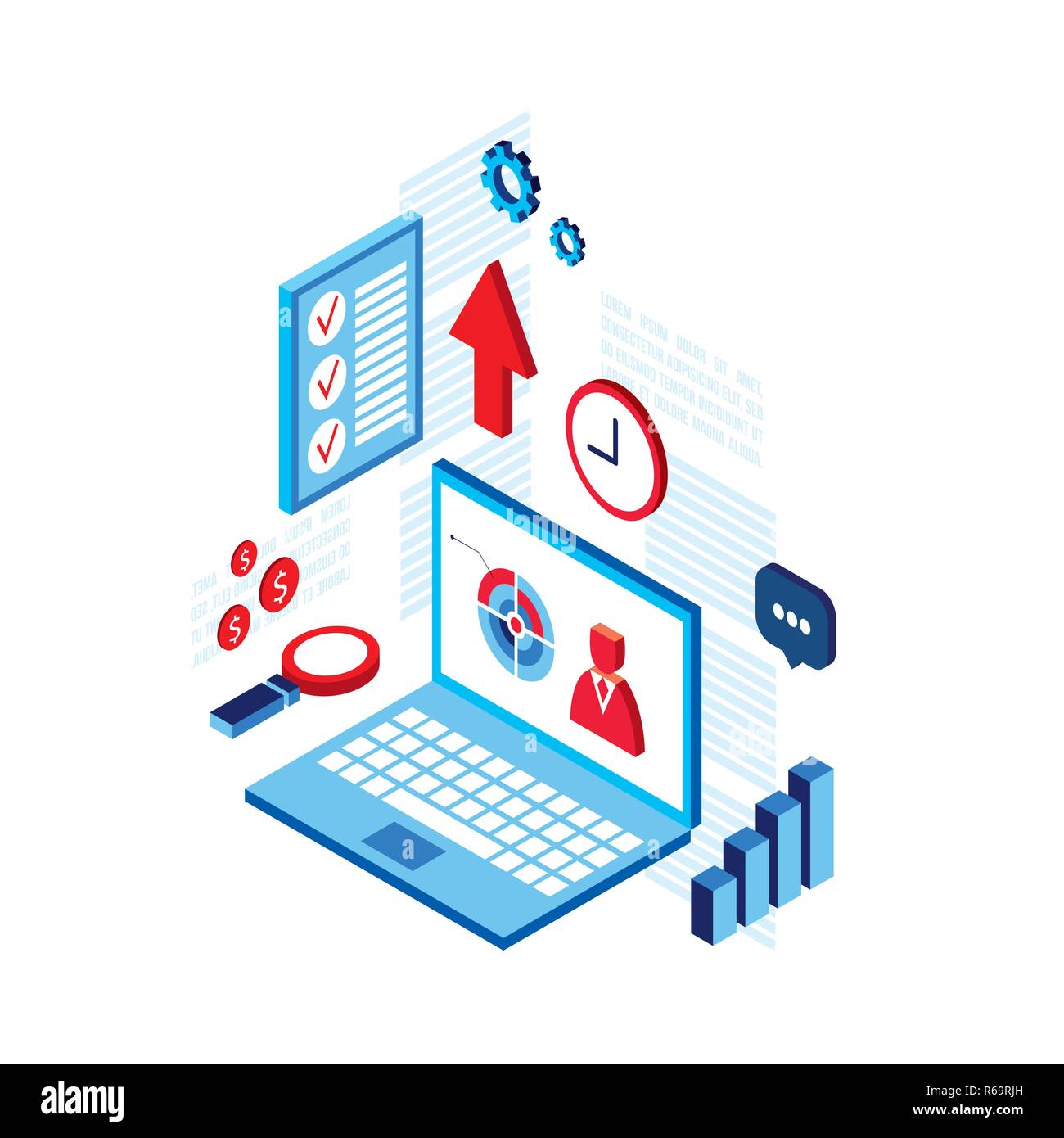 Workplace isometric elements set Successful business concept Vector illustration Stock Vector